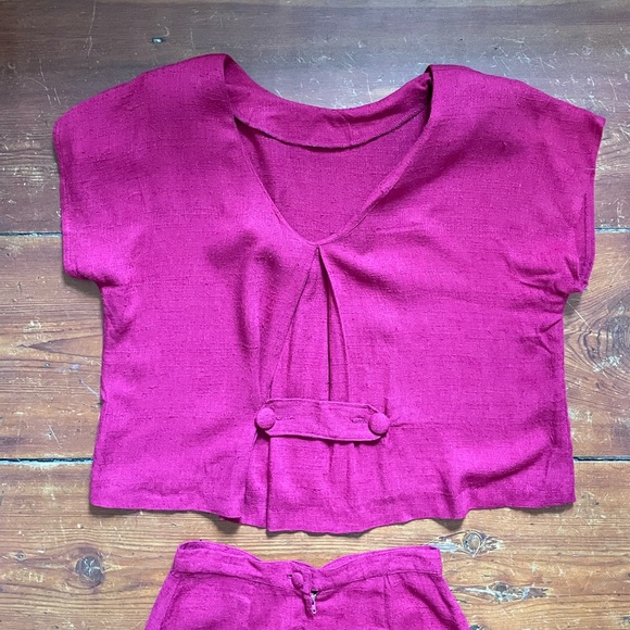 Vintage Red Flax Rayon matched set XS - Picture 4 of 8